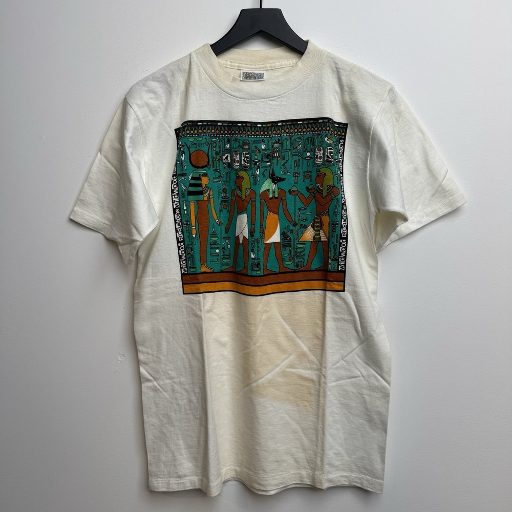 VTG 90s‎ Wildwood Productions Shirt L Egyptian White Anubis Ra Graphic USA Made